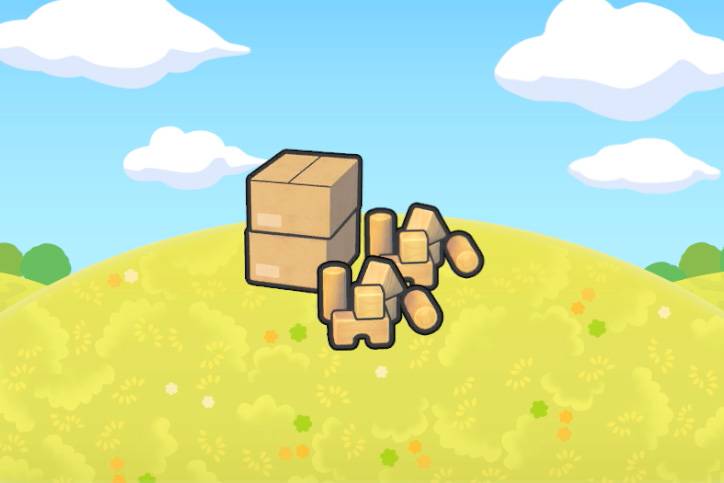 Some boxes by wooden blocks in Pokopia.