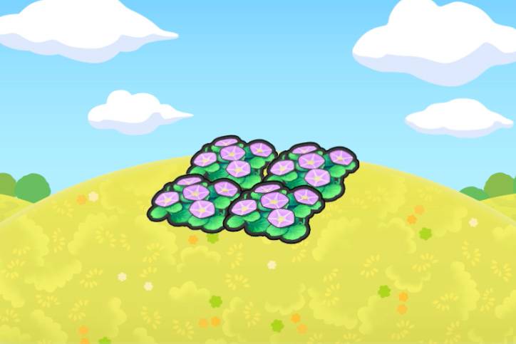 Purple tropical flowers in a patch in Pokopia.