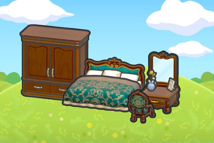 A collection of brown antique furniture in Pokopia.