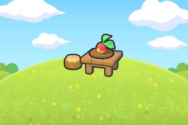 A Leppa Berry on a plate on a table in Pokopia.