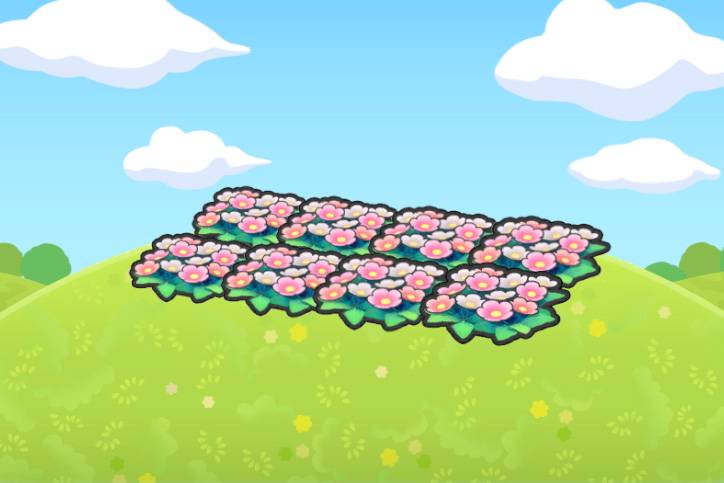 A patch of eight flower patches together in Pokopia.