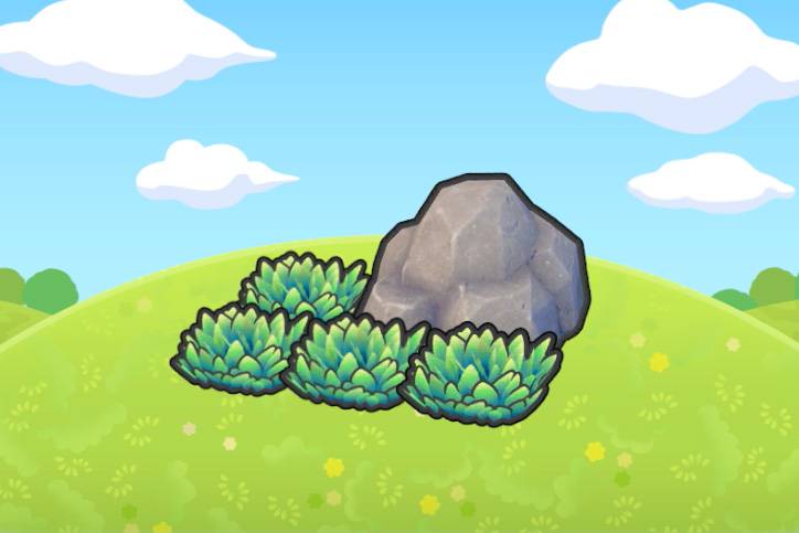 A large rock next to tall grass in Pokopia.