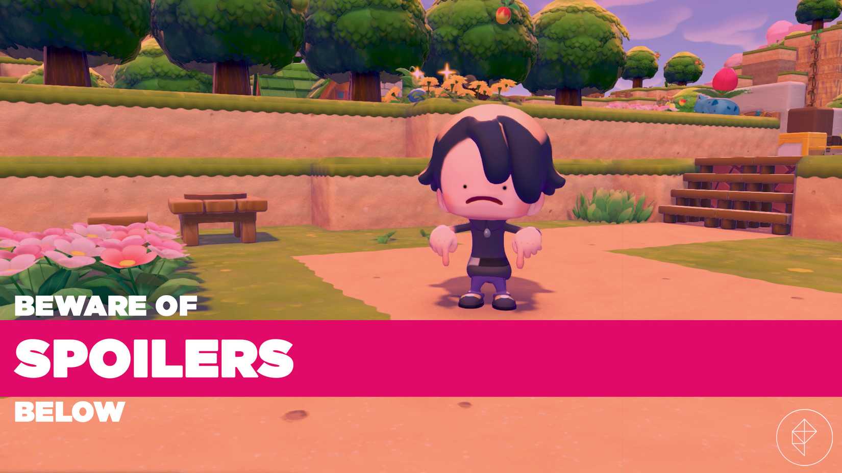 The Pokopia ditto character warning the reader of spoilers.