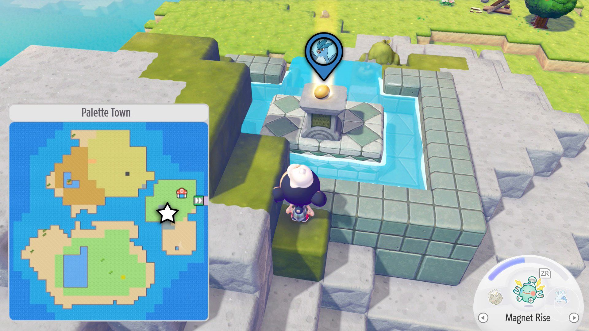 A screenshot showing where to find a building kit for Articuno in Pokopia