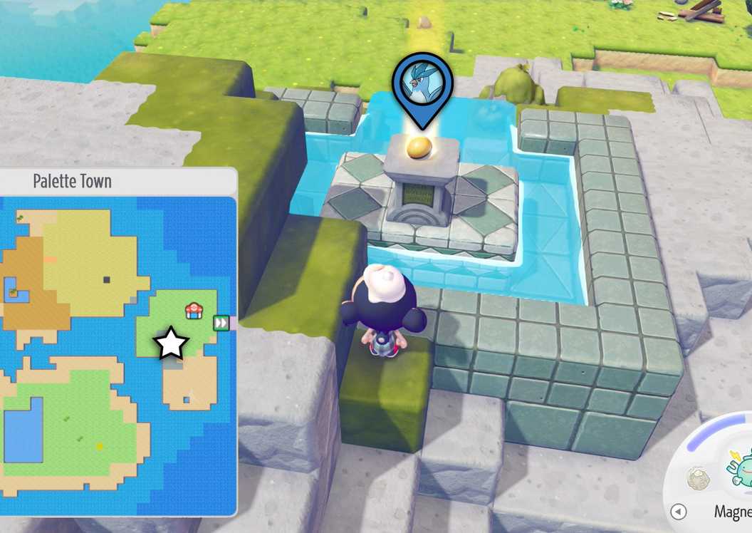 A screenshot showing where to find a building kit for Articuno in Pokopia