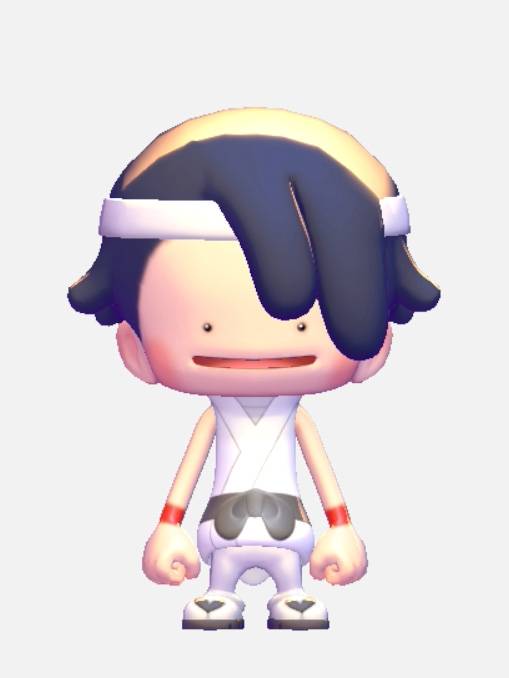 A Ditto dressed in a martial arts uniform in Pokopia