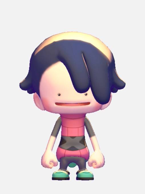 A Ditto dressed in Sabrina's pink and black outfit in Pokopia.