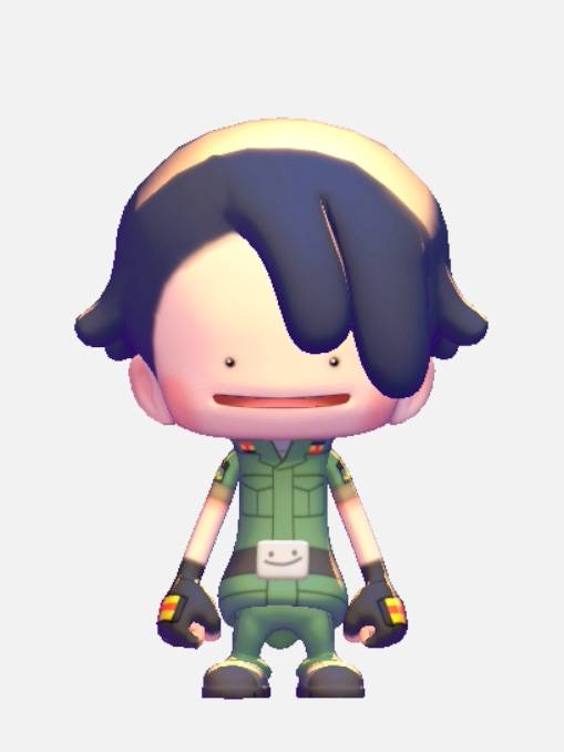 A Ditto dressed up in Lt. Surge's military uniform in Pokopia.