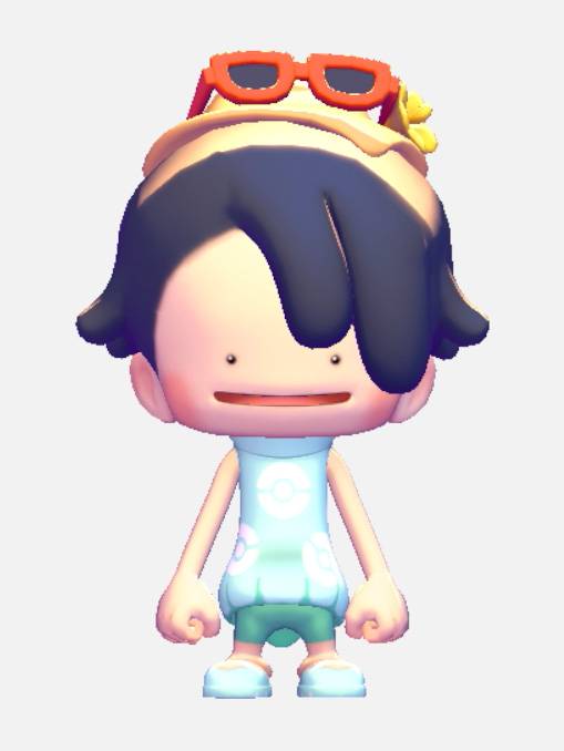 A Ditto dressed up as a beach tourist in Pokopia