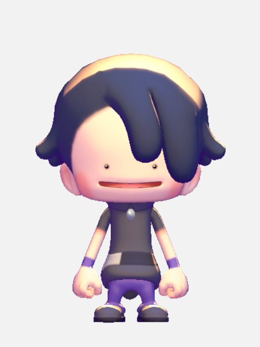 A Ditto in an outfit inspired by Gary (or Blue/Green) in Pokopia