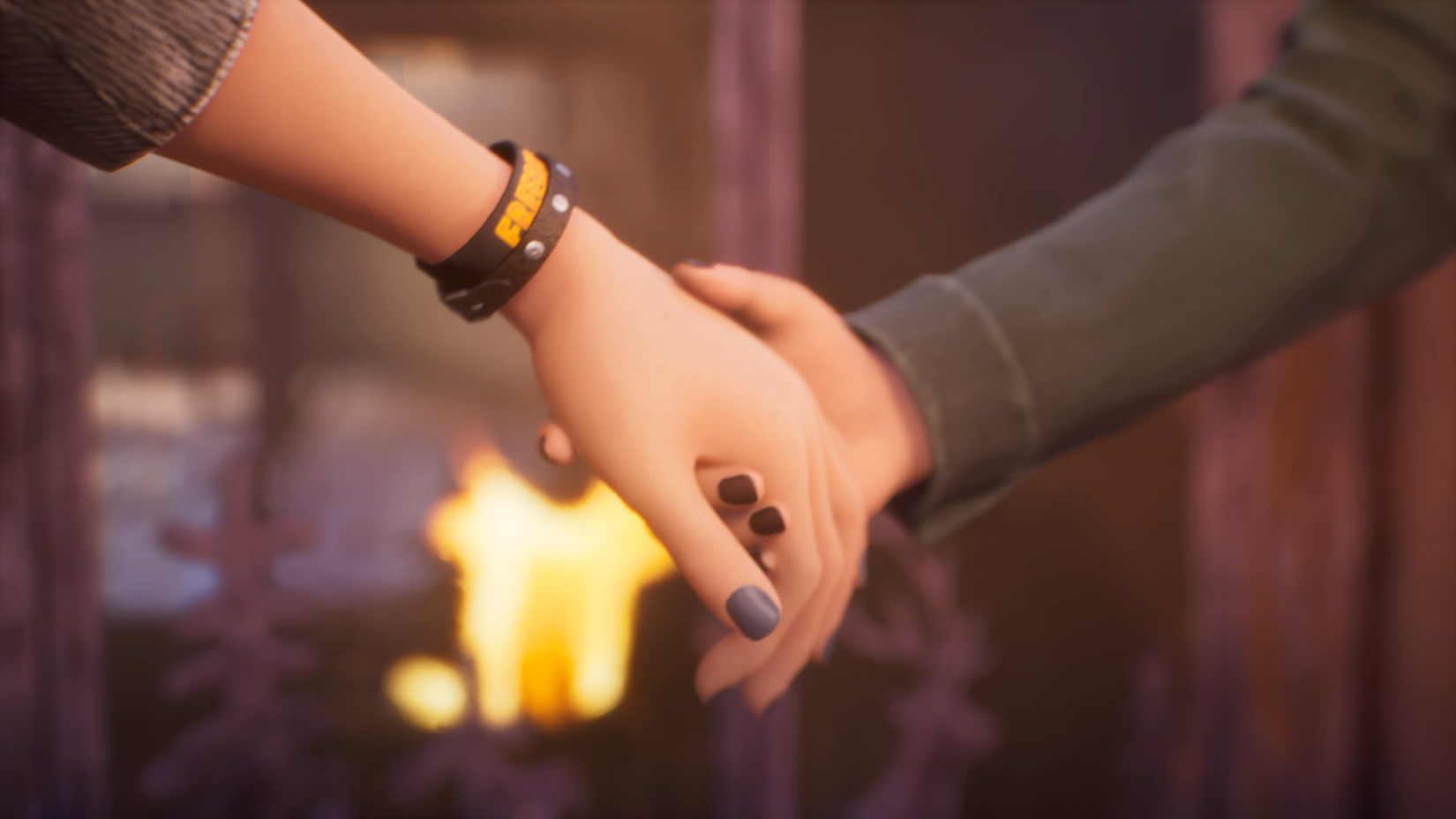 An image from Life is Strange Reunion. It shows Max and Chloe holding hands.