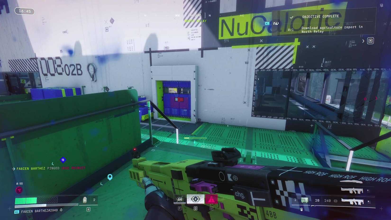 The player in Marathon running towards the building that holds the agriculture report.