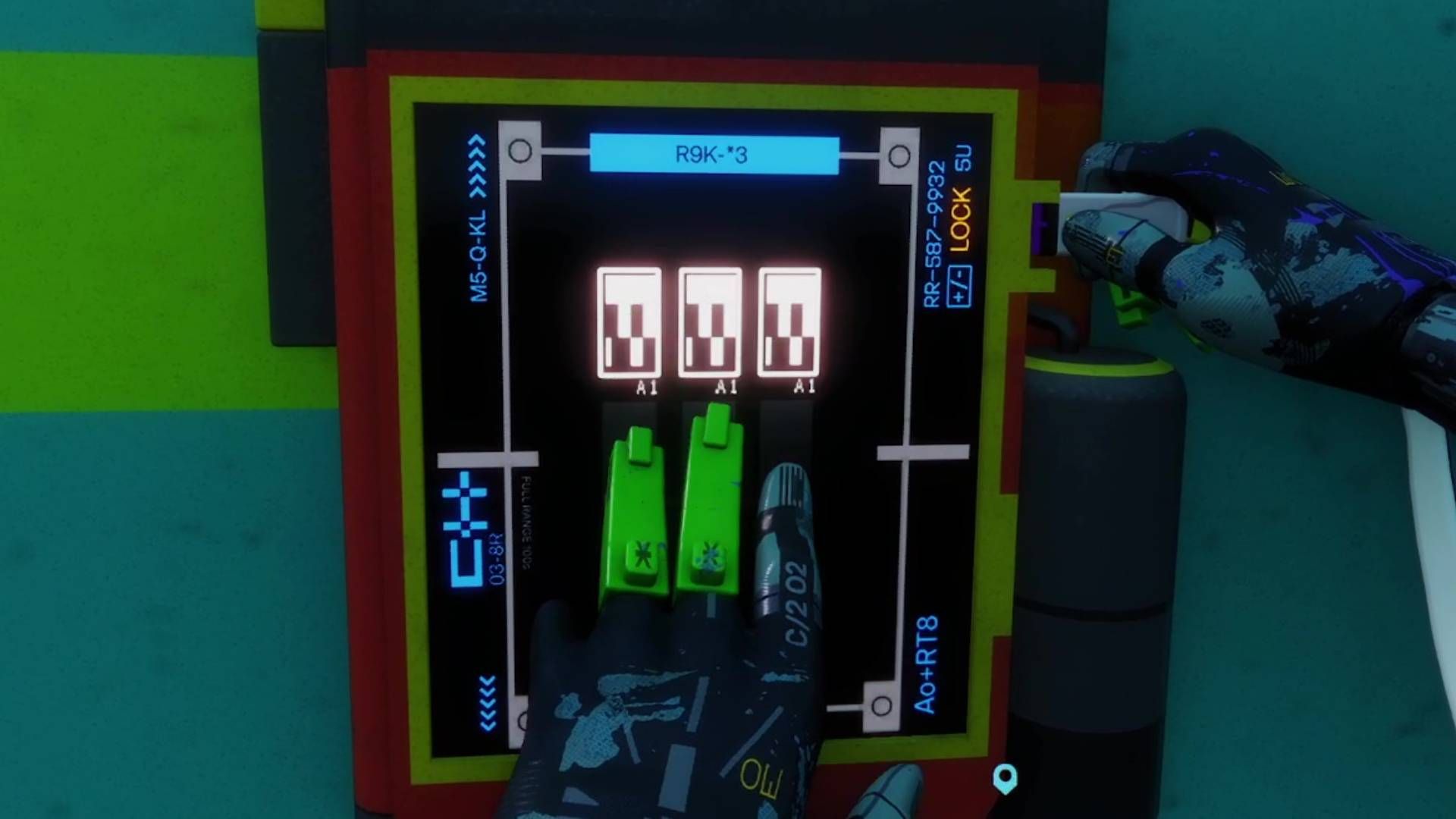 The player in Marathon interacting with a terminal for an objective in the Data Reconstruction quest.