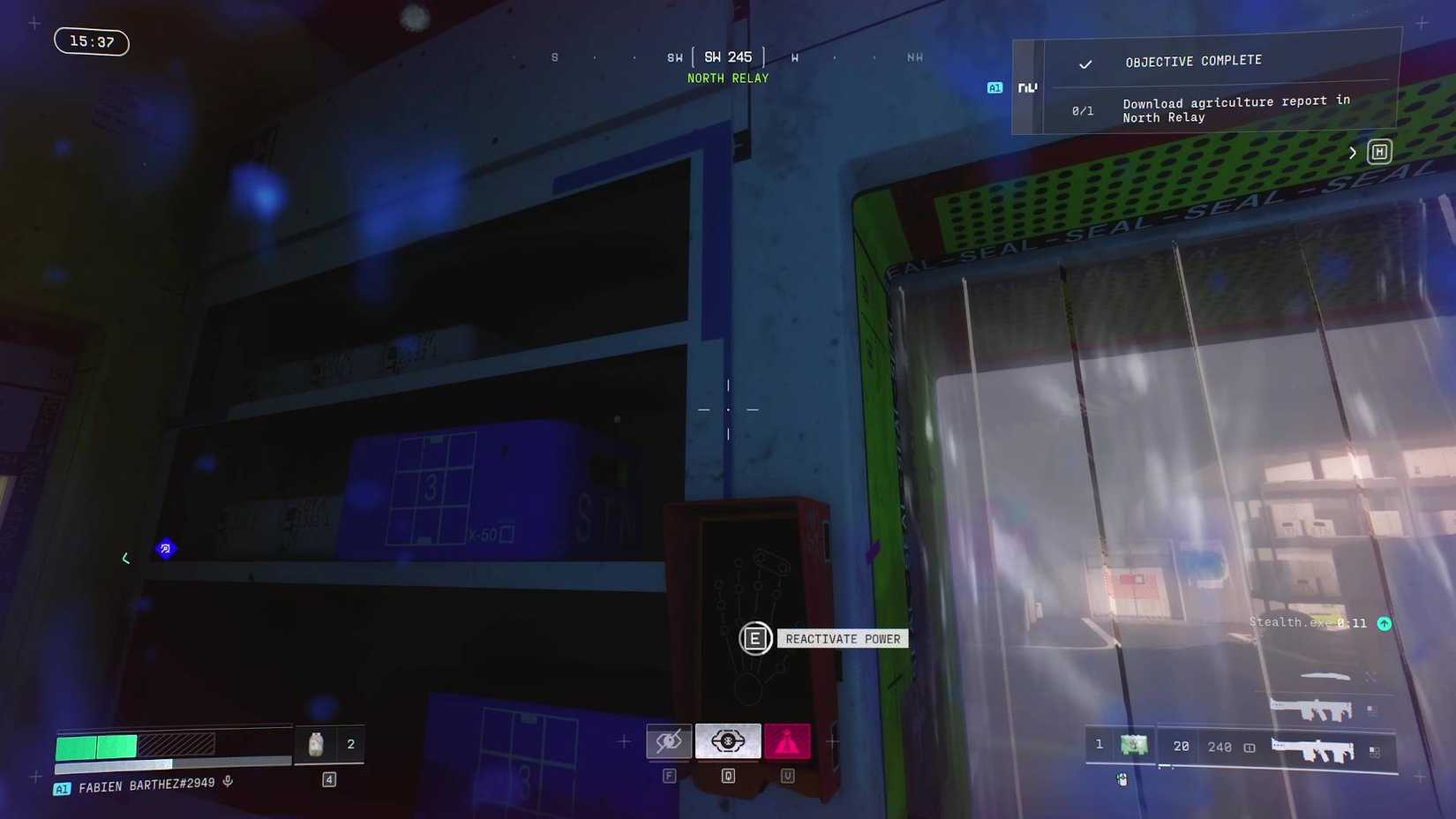 The player in Marathon interacting with the device to turn the power back on.