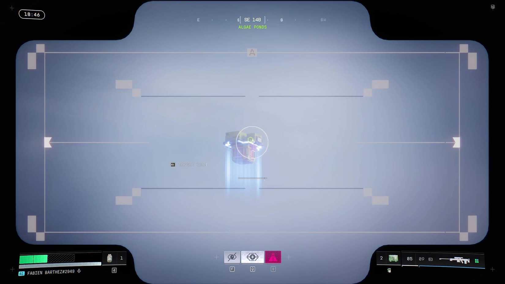 The player aiming at the drone down a sniper scope in Marathon.
