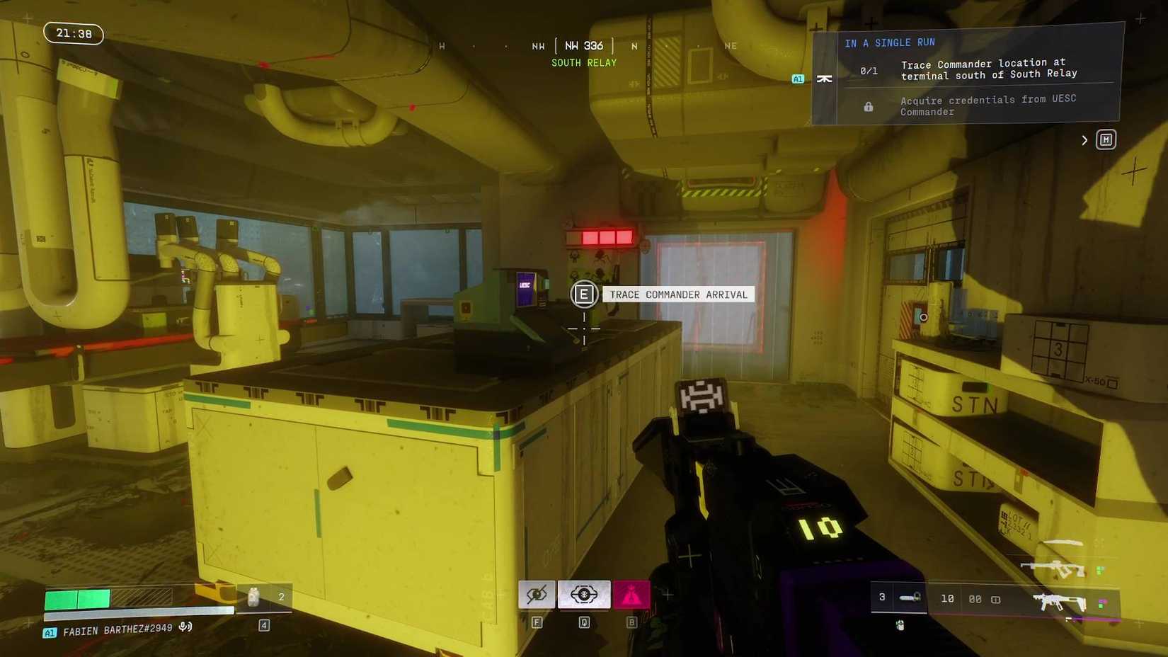 The player in Marathon looking at the terminal to trace the Commander's location.