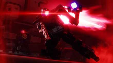 A UESC robot in Marathon leaning over from being shot.