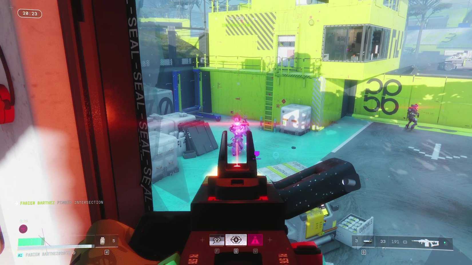 The player in Marathon shooting at the UESC Commander at Intersection.