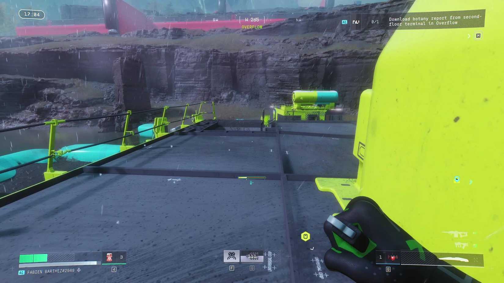 The player in Marathon running across the roof of the Overflow building looking at the ladder that descends inside.