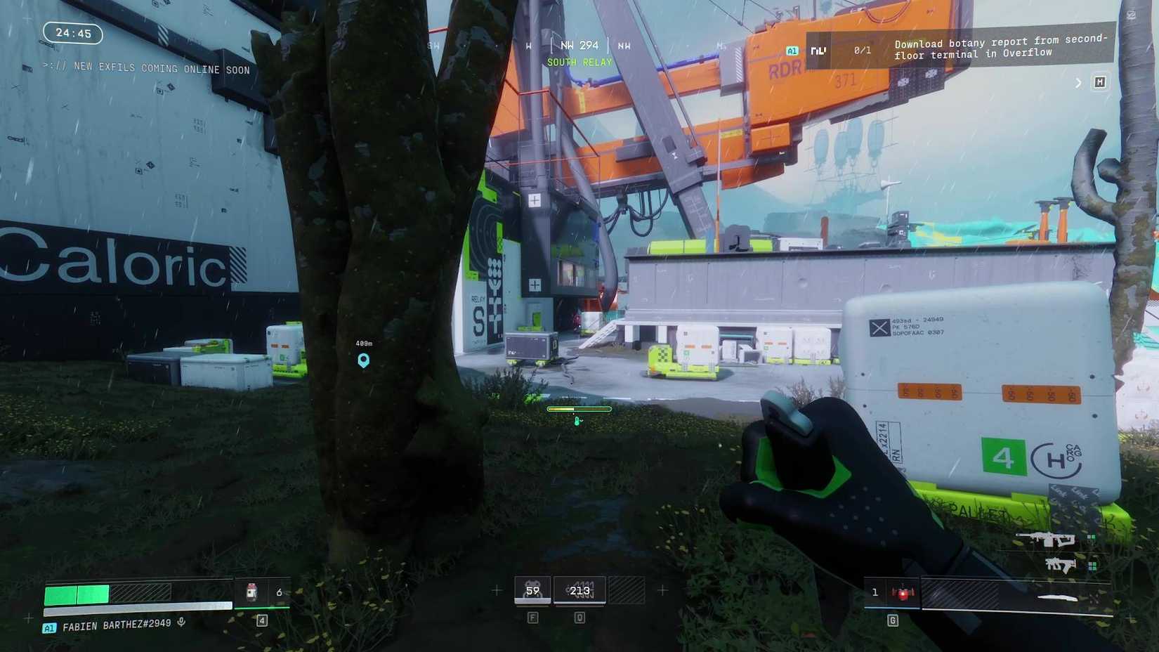 The player in Marathon with their knife equipped.