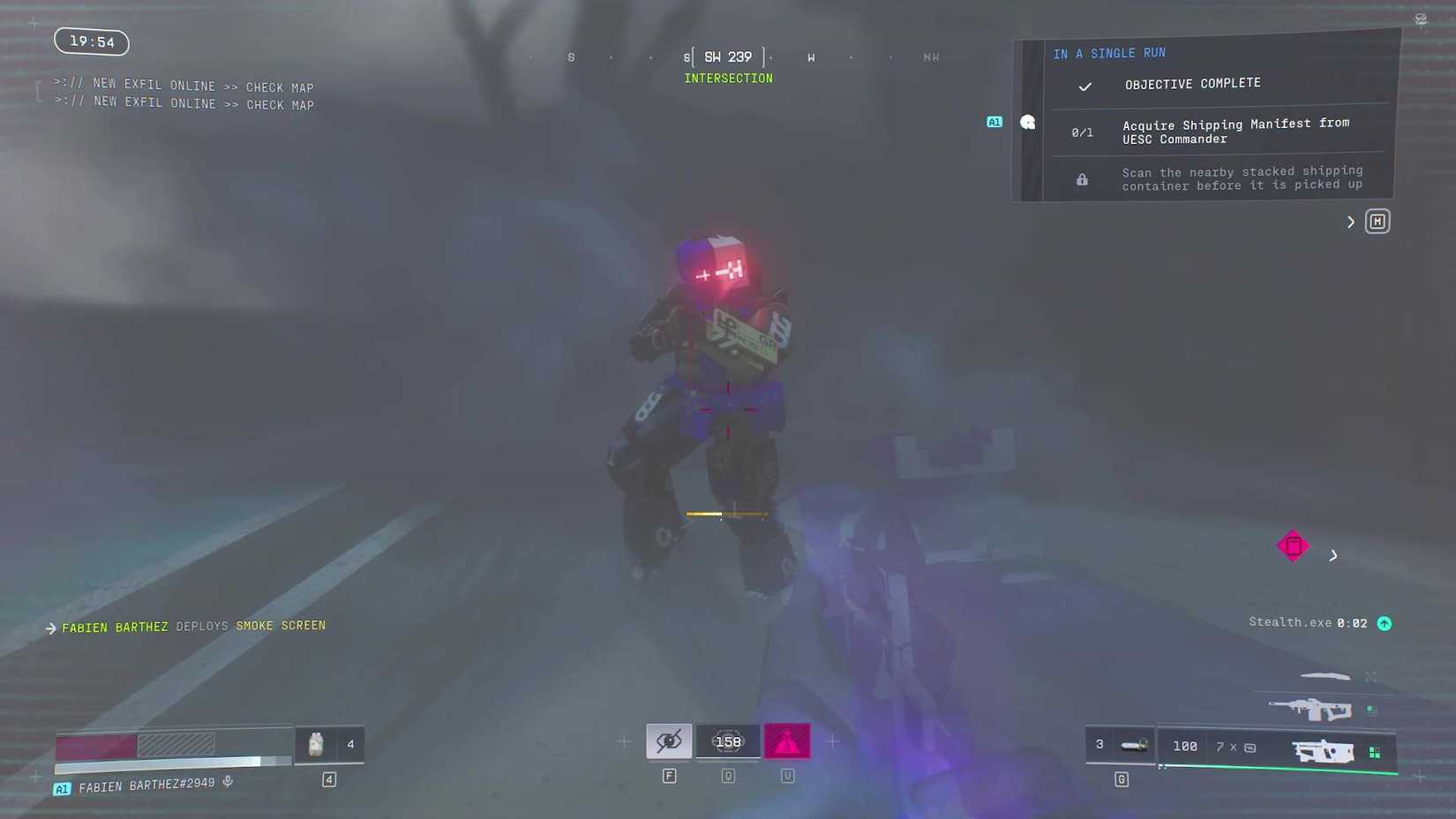The player in Marathon looking at a UESC enemy inside smoke.