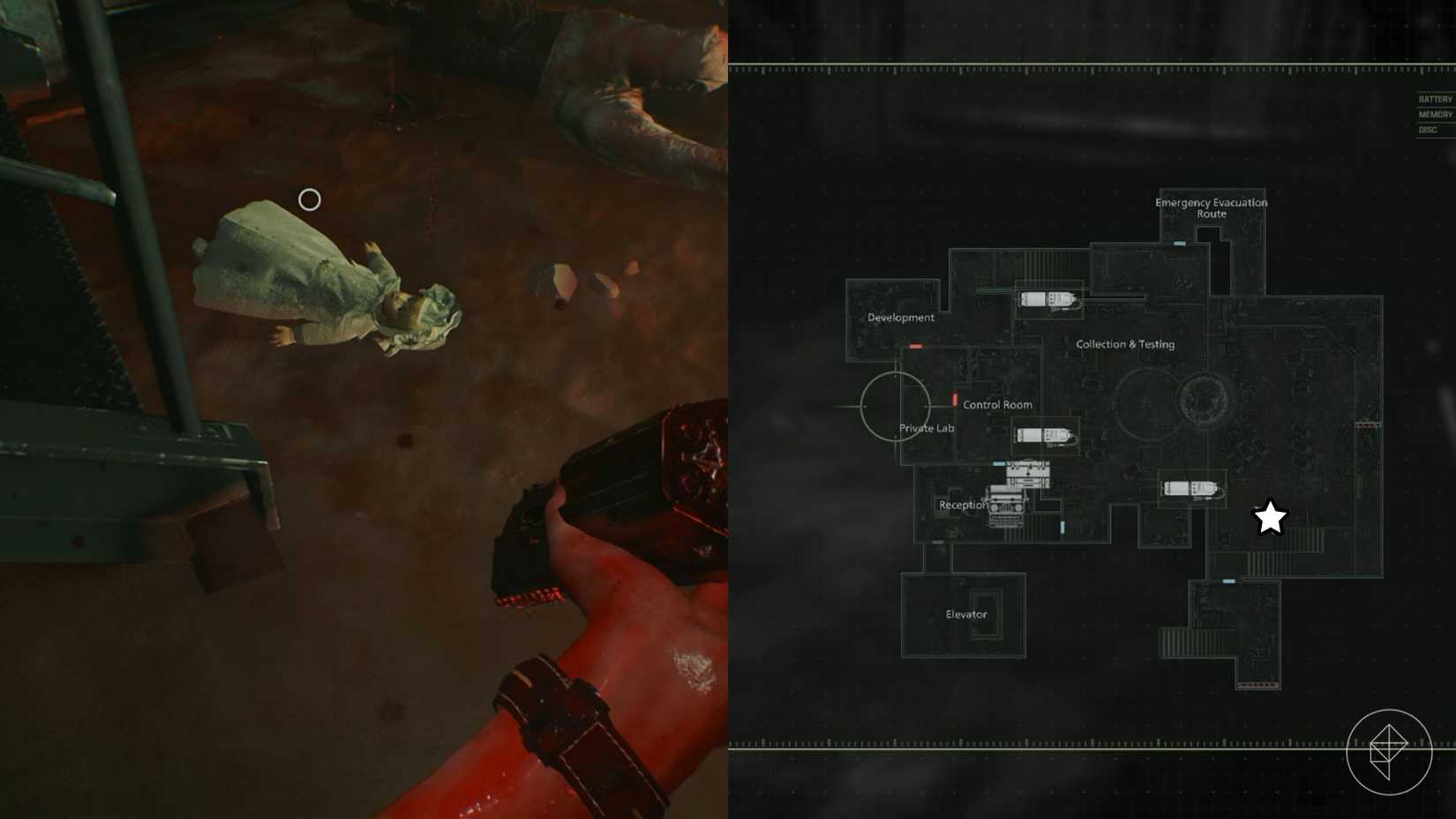 Marie's Doll found at the bottom of a set of stairs in the Research Facility in Resident Evil Requiem.