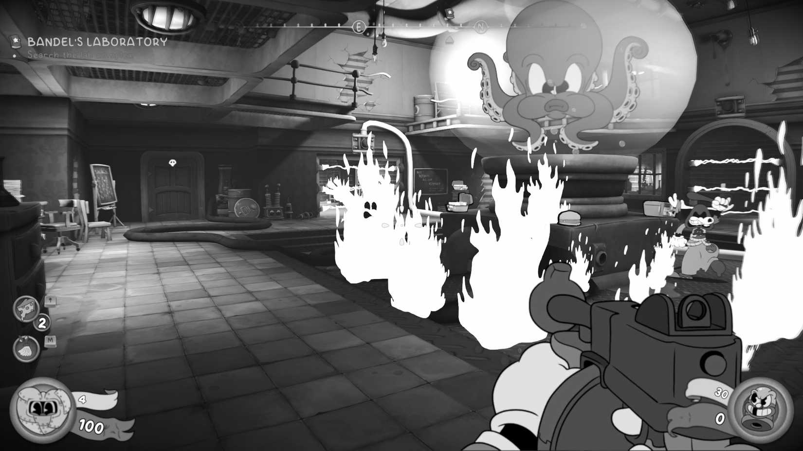 Jack setting a row of enemies on fire in Mouse PI for Hire