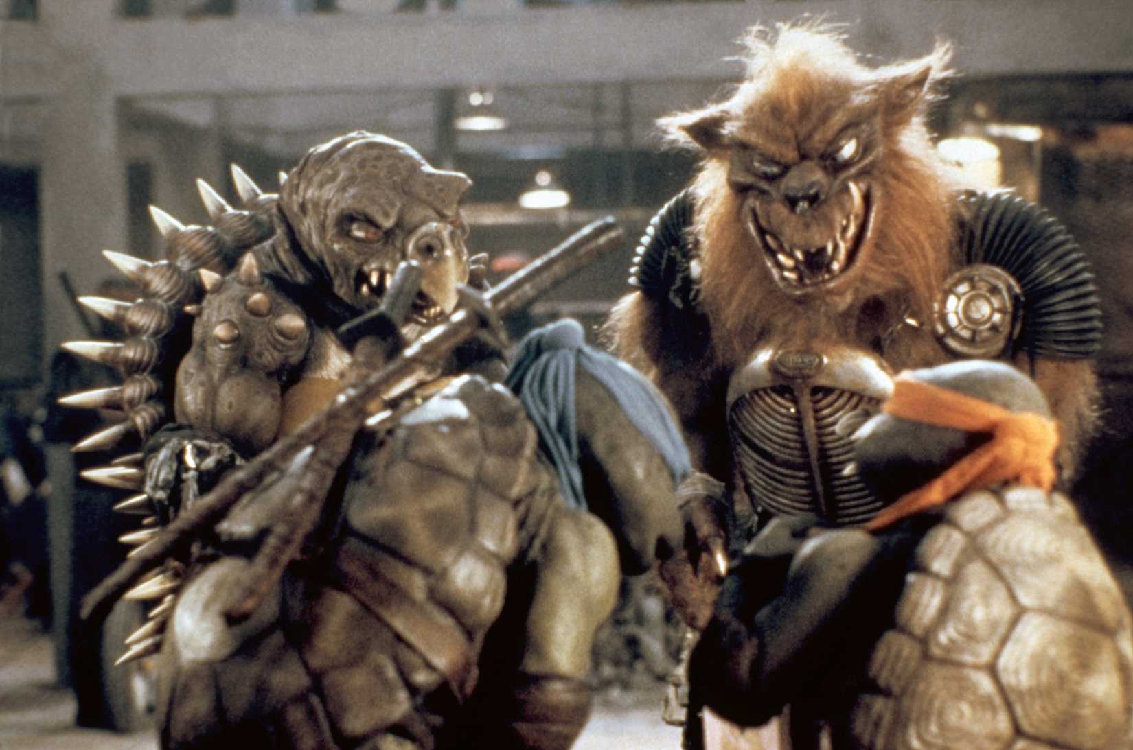 Tokka and Rahzar fight the Turtles