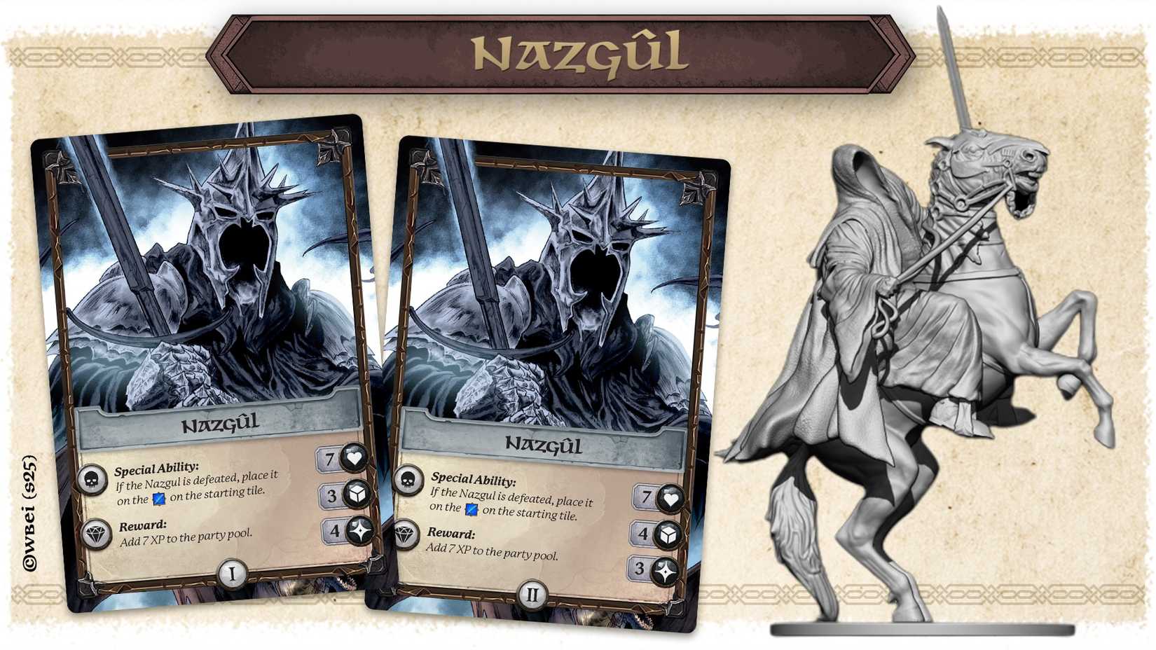 Cards for the Nazgul and a miniature from Foes of Middle-earth