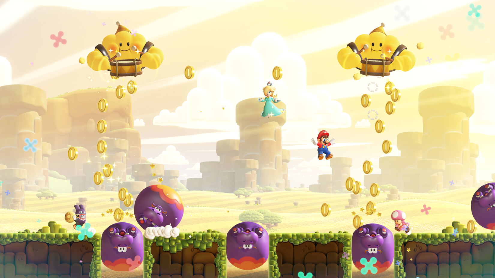 Golden clouds rain coins in Super Mario Bros Wonder DLC