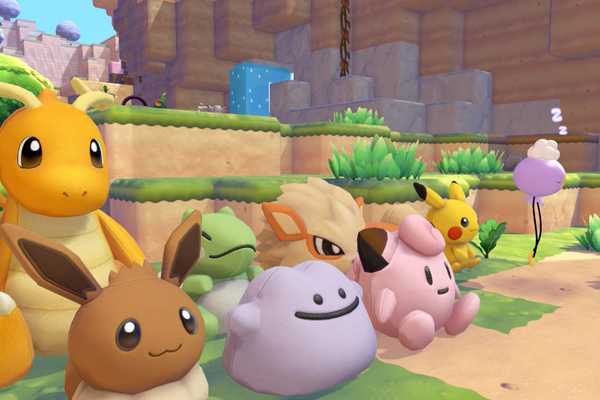 A Drifloon sleeps next to a pile of Pokémon dolls in Pokopia