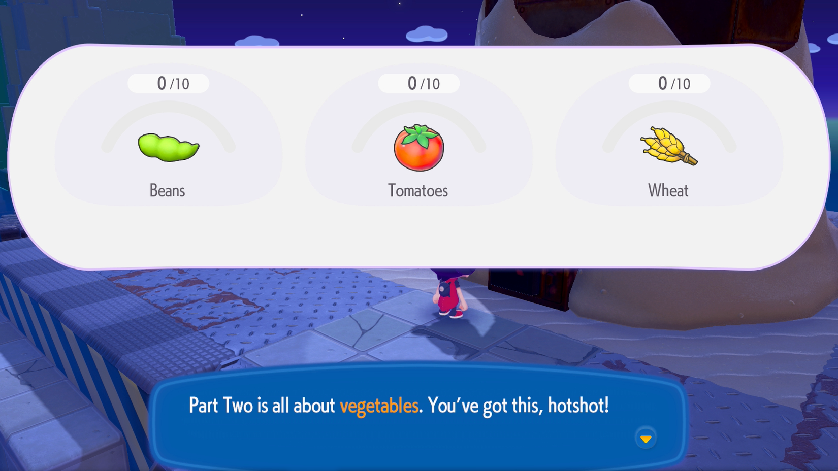 A request for beans, tomatoes, and wheat in Pokopia