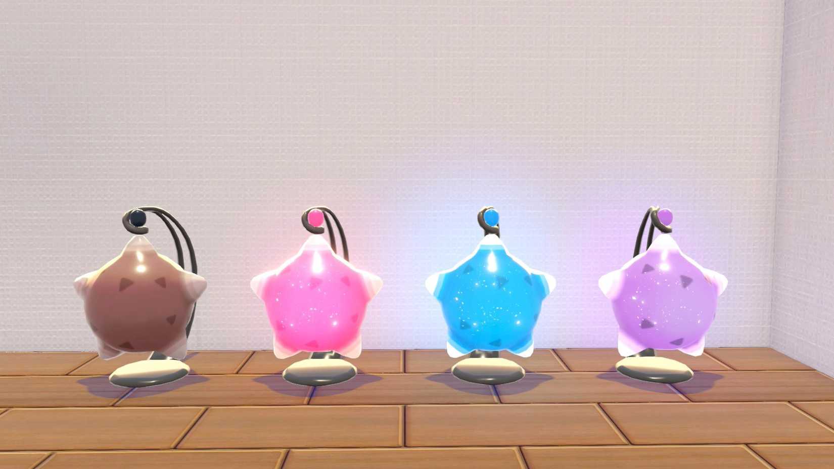  brown, pink, blue, and violet.