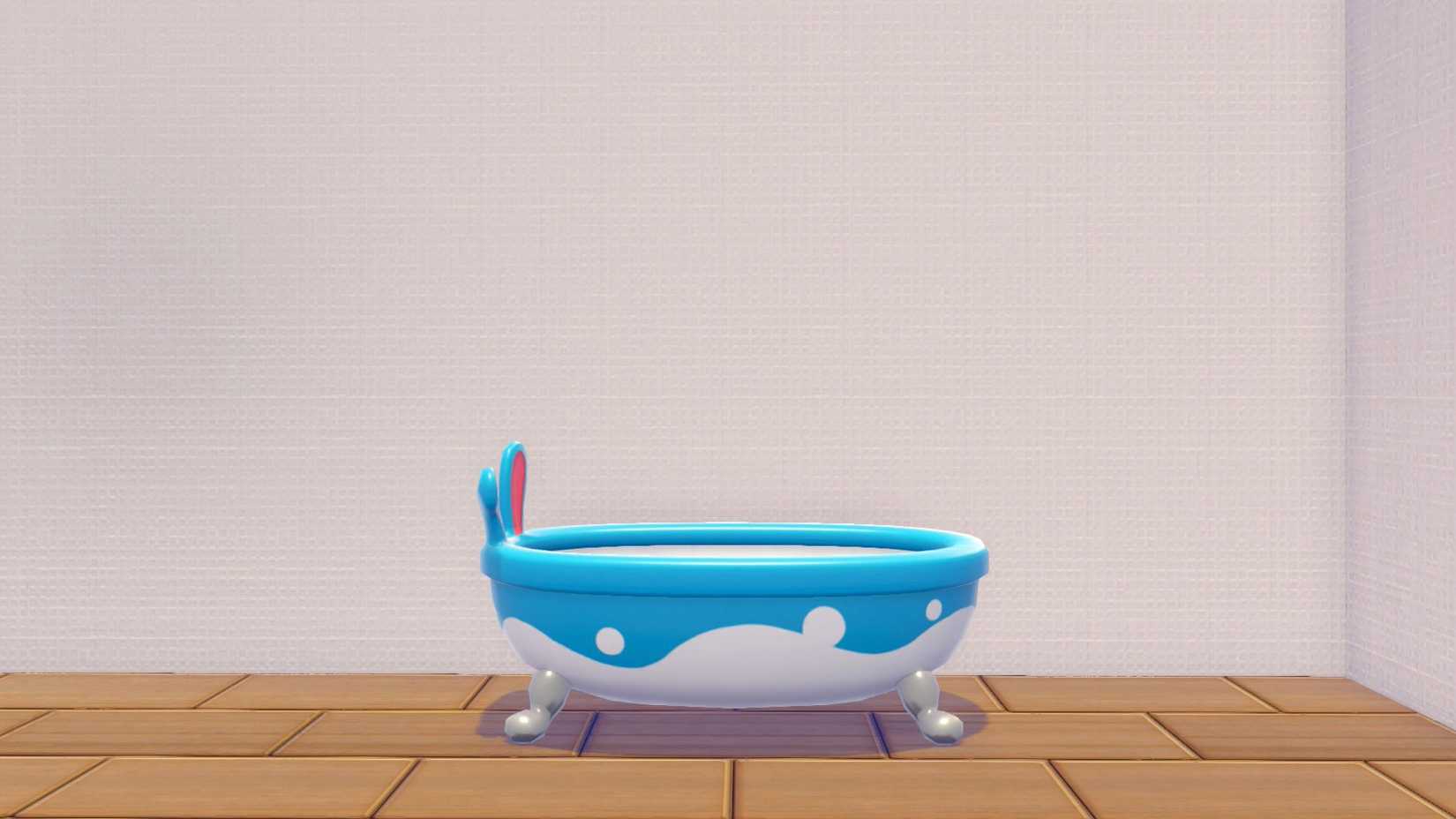 A bathtub modeled after an Azurill in Pokopia.