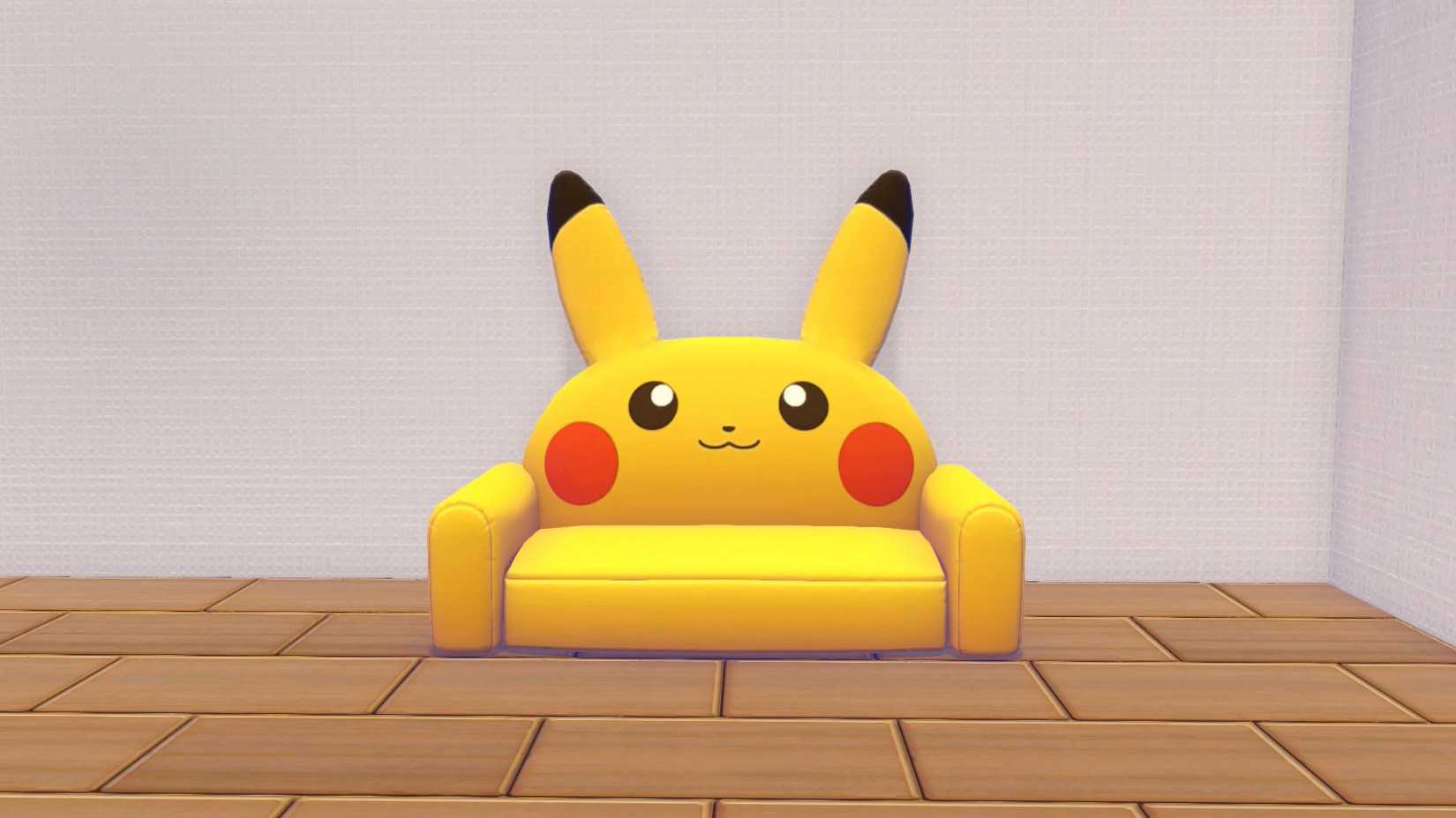 A yellow sofa that looks like a Pikachu in Pokopia.