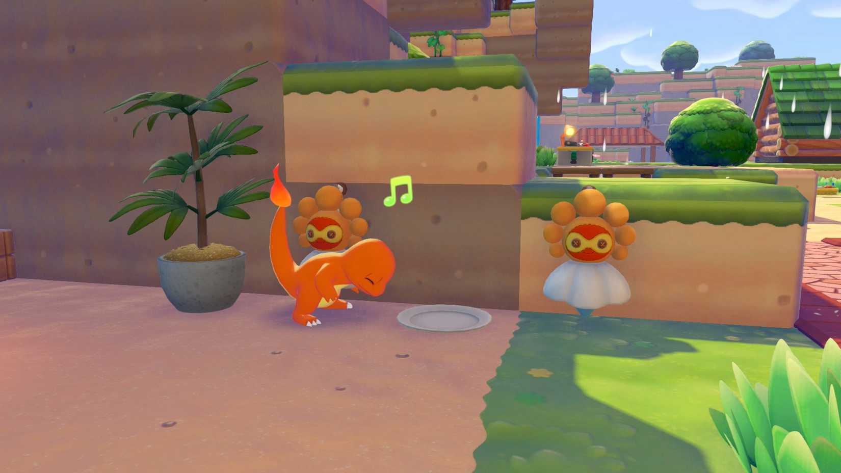 A Charmander uses Sunny Day in Pokopia