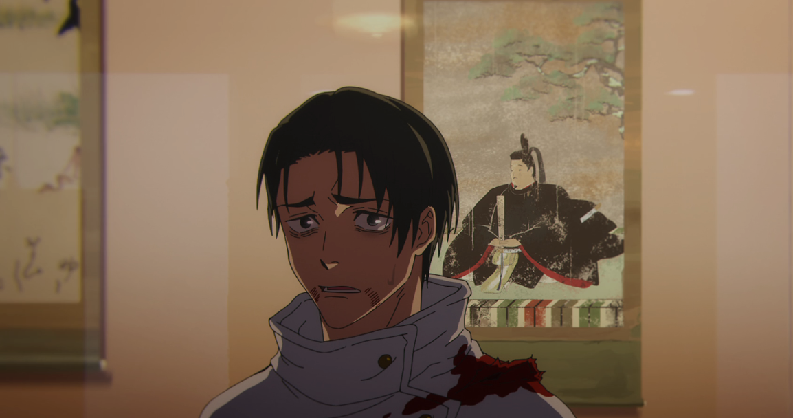 Okkotsu Yuta in Jujutsu Kaisen season 3 finale in front of a painting of his ancestor