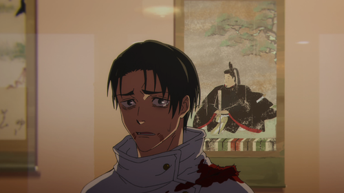 Okkotsu Yuta in Jujutsu Kaisen season 3 finale in front of a painting of his ancestor