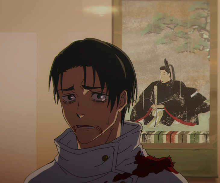 Okkotsu Yuta in Jujutsu Kaisen season 3 finale in front of a painting of his ancestor
