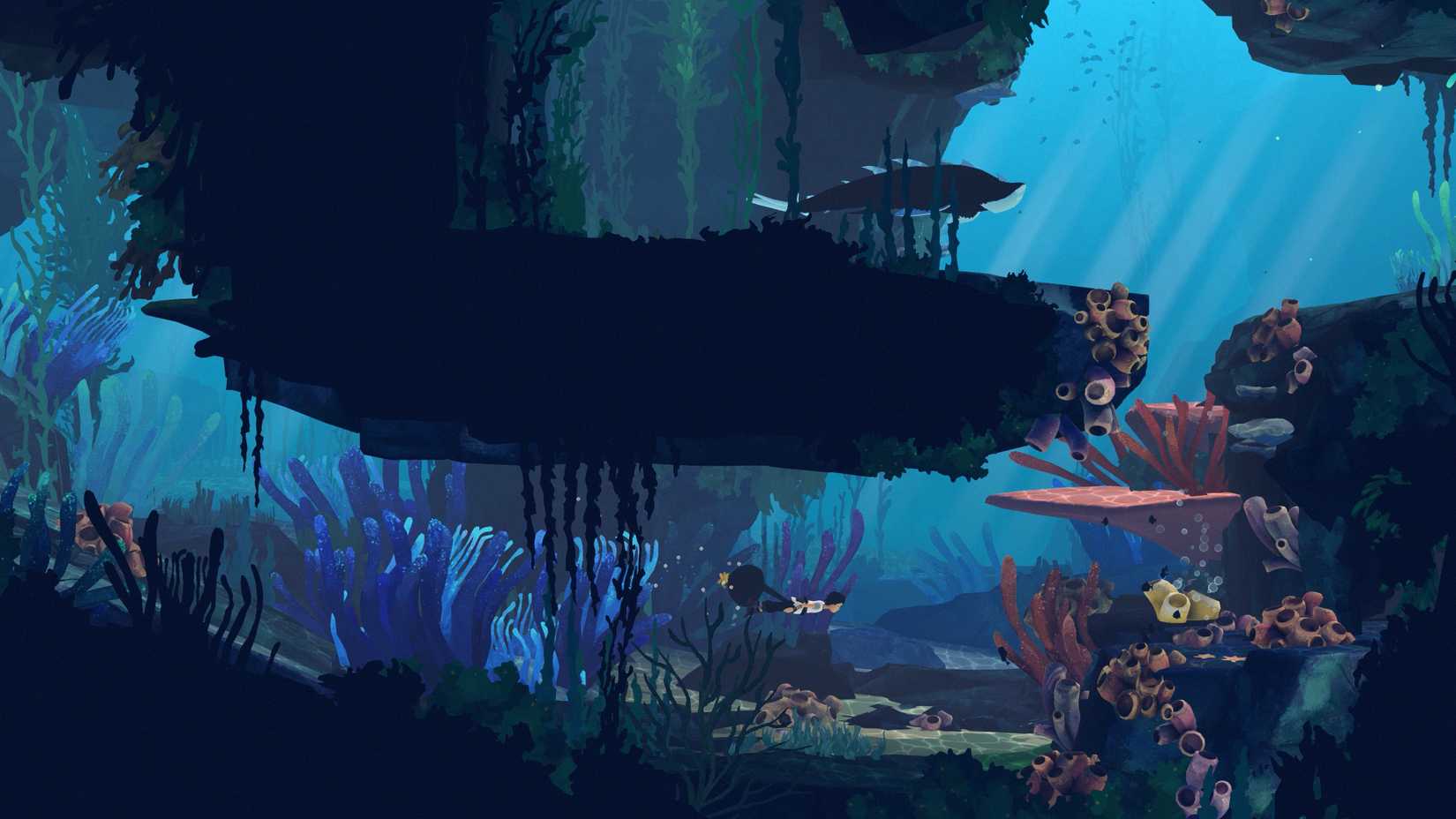 A young girl swimming underwater in a screenshot from Planet of Lana 2