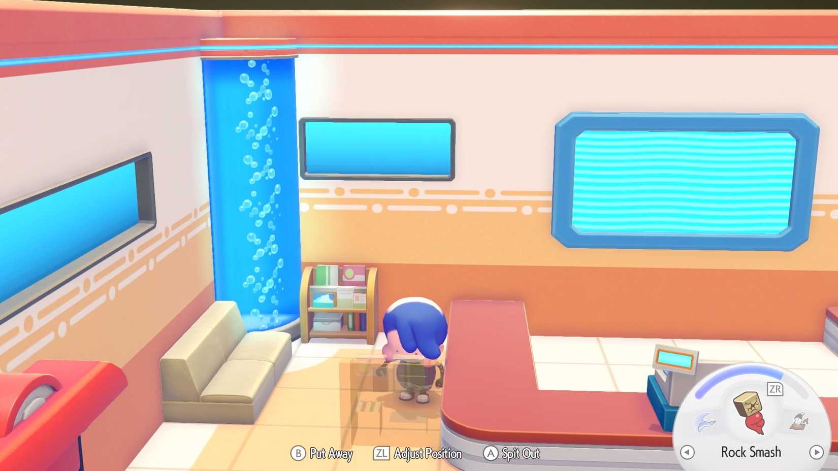 Ditto holding a magazine rack in its stomach in Pokopia