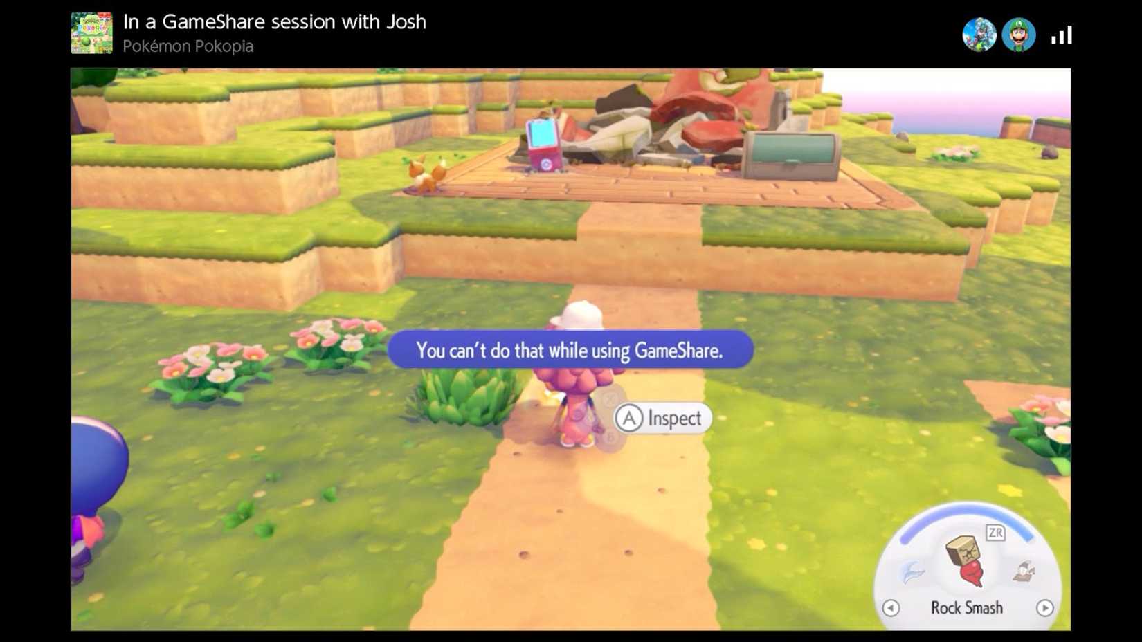 A Switch 1 player playing Pokopia via GameShare