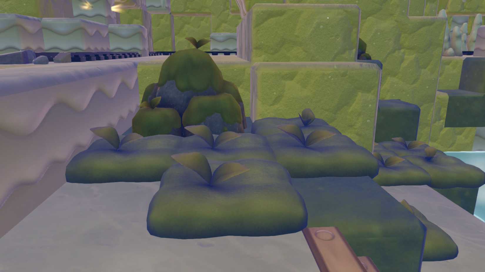 A Pokémon Pokopia screenshot showing a mossy boulder habitat