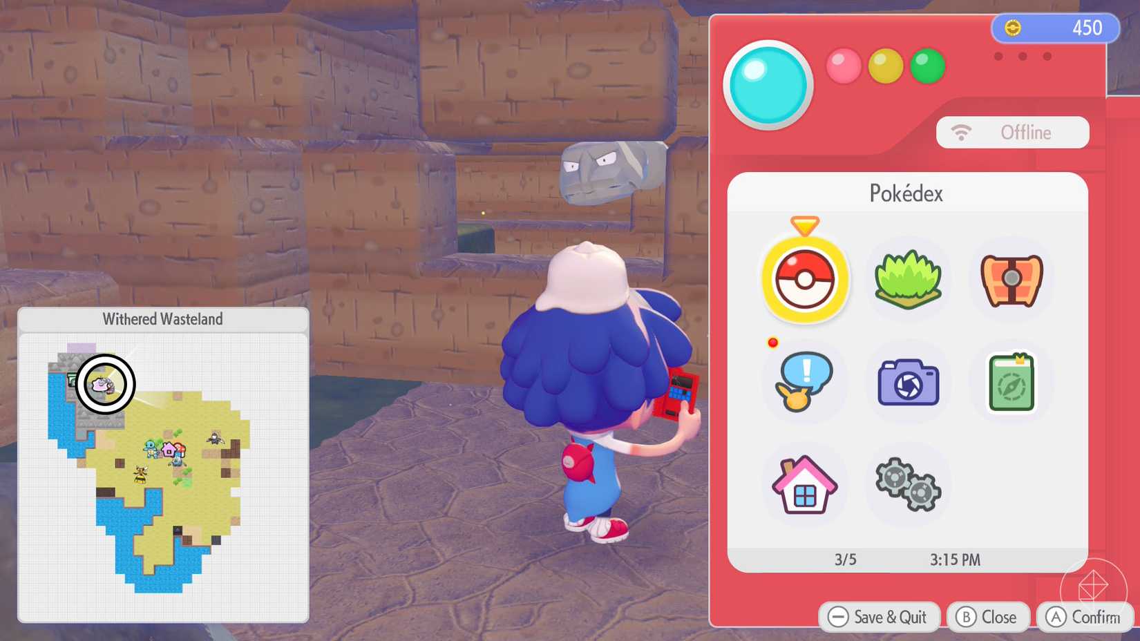 A montage showing Onix's location in Pokémon Pokopia