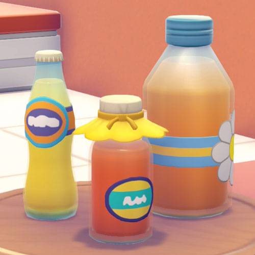 A Pokémon Pokopia image showing the Juice Trio decoration item