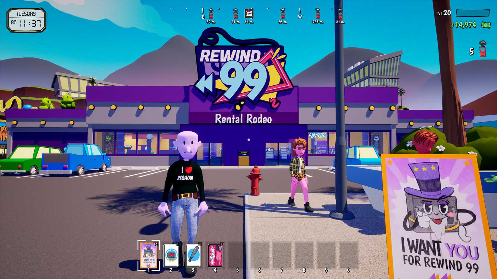 A look at the open world in Retro 99, a VHS management sim with open world elements.