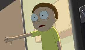 Morty looks horrified while opening a door in Rick and Morty