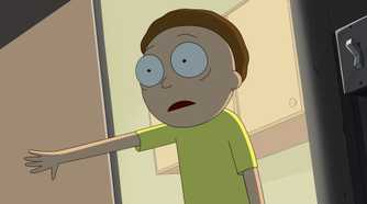 Morty looks horrified while opening a door in Rick and Morty