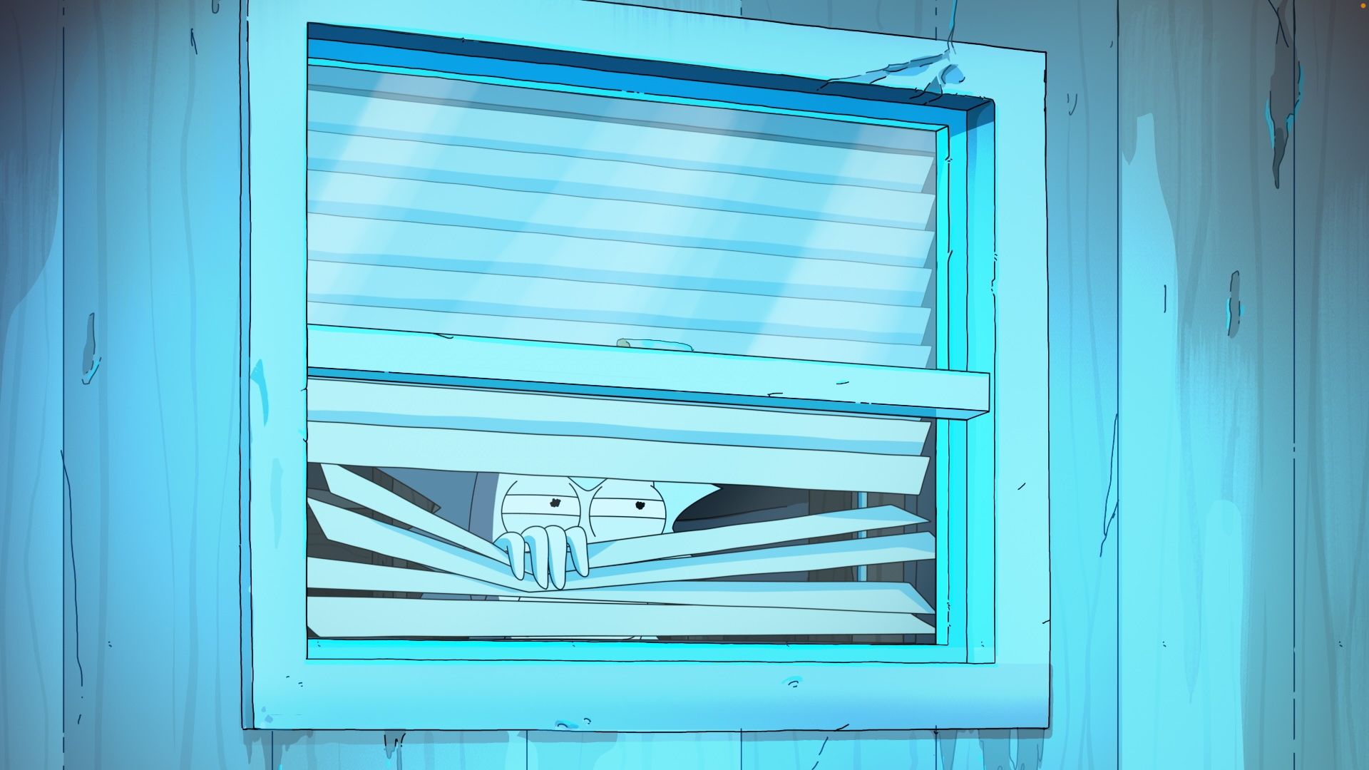 Rick peers through blinds in Rick and Morty season 9