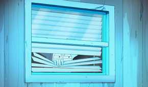 Rick peers through blinds in Rick and Morty season 9